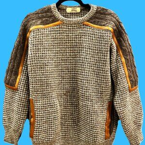 Vintage 90s Arfango Chunky Knit Sweater with Leather Trim – Like New